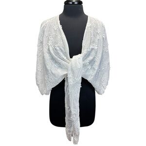 House of Harlow 1960 White Daisy Cotton Tie-Front Shrug Cover-Up One Size